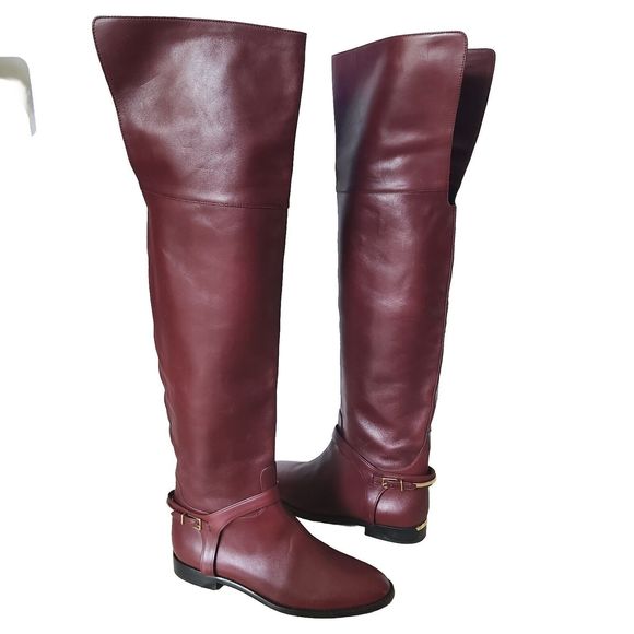 Burberry OTK tall riding buckle boots Carmack burgundy leather sz  6.5 7 37 new - Picture 1 of 13